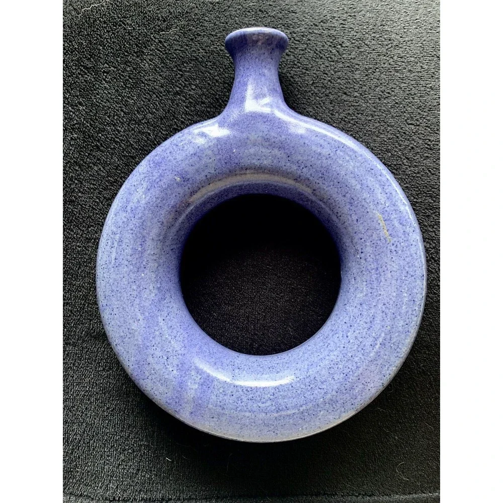 Vintage "The Potter's House" Folk Art Glazed Pottery Ring Flask Bottle - Picture 1 of 11